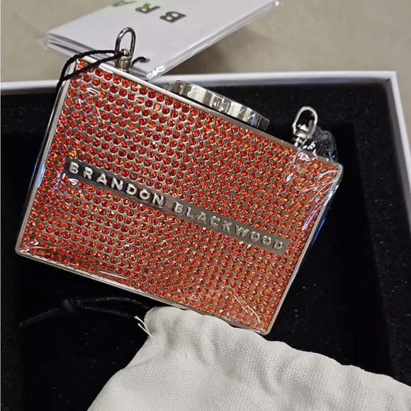 Brandon Blackwood Orange Crystal Embellished Card Case - Picture 3 of 5
